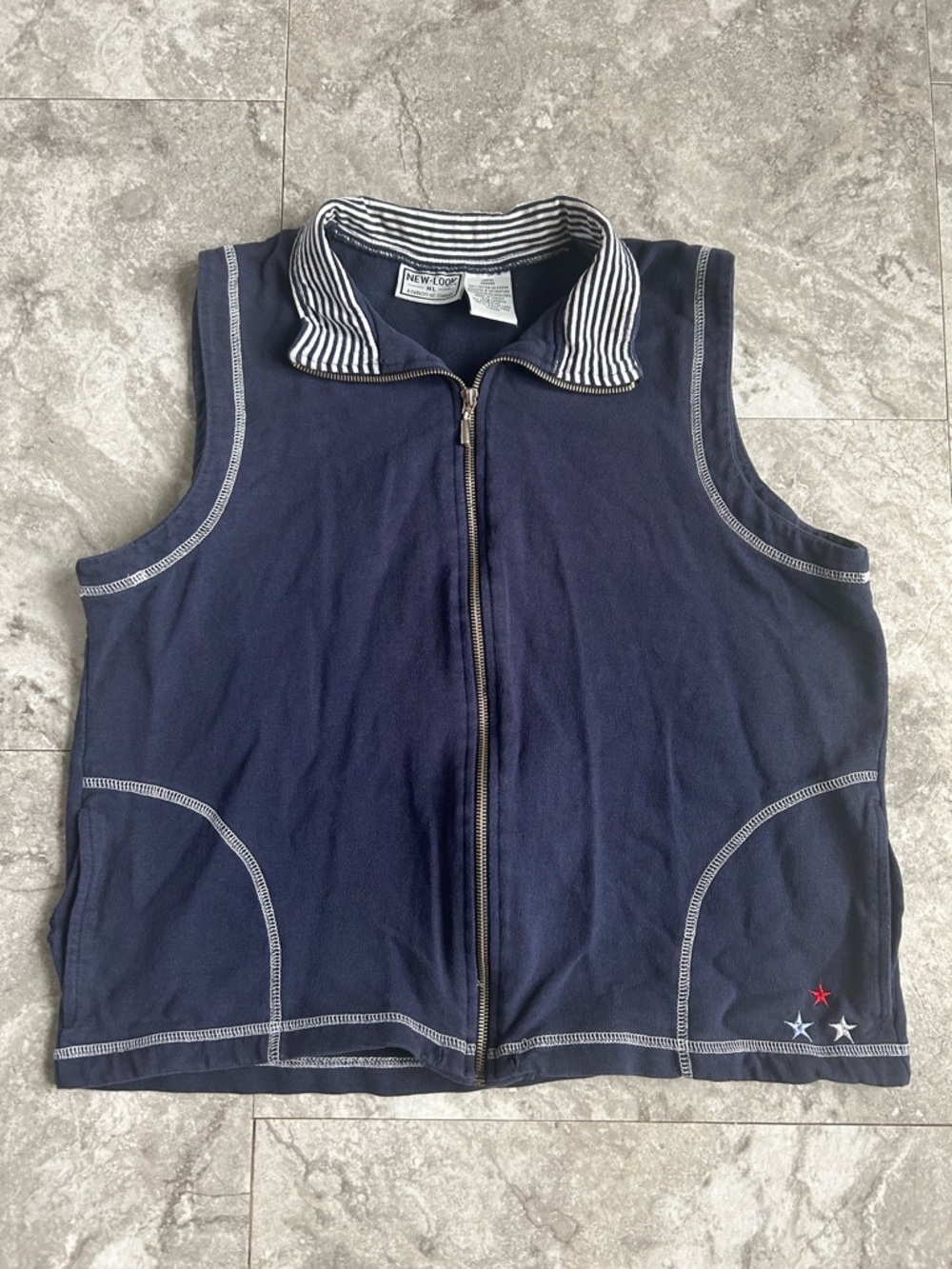 New Look Women’s Navy Blue Full-Zip Sleeveless Collared Utility Vest Large